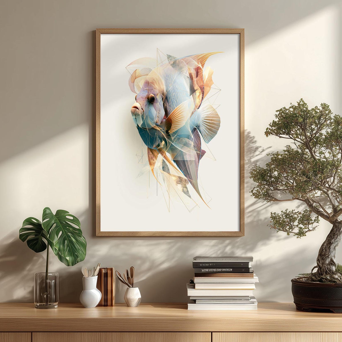 Blue Angelfish Poster, Abstract Reef Fish Wall Art, Modern Coastal Bathroom Print, Pastel Aquarium Decor