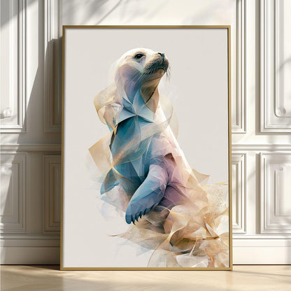 Abstract Seal Print, Geometric Animal Wall Art, Pastel Coastal Decor