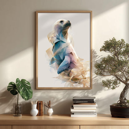 Abstract Seal Print, Geometric Animal Wall Art, Pastel Coastal Decor