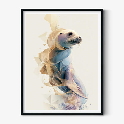 Seal Wall Art, Abstract Seal Print, Coastal Bathroom Poster, Modern Ocean Animal Decor