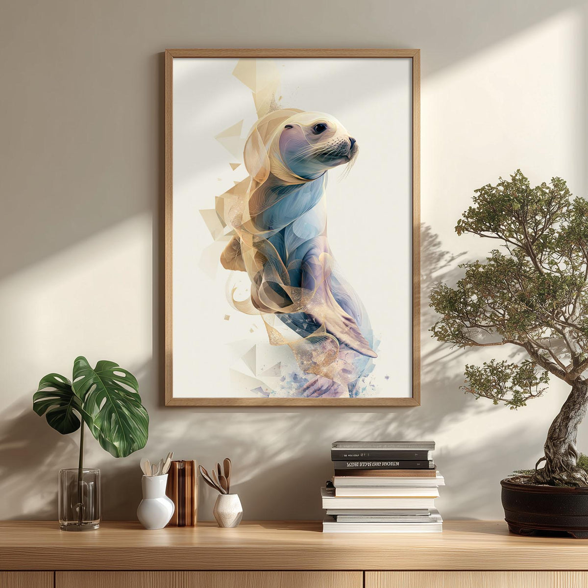 Seal Wall Art, Abstract Seal Print, Coastal Bathroom Poster, Modern Ocean Animal Decor