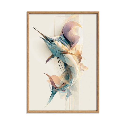 Marlin Poster, Abstract Billfish Print, Modern Ocean Wall Art, Coastal Bathroom Decor
