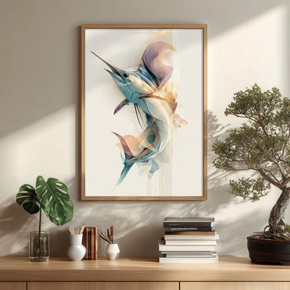 Marlin Poster, Abstract Billfish Print, Modern Ocean Wall Art, Coastal Bathroom Decor