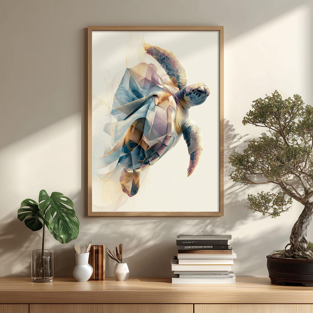 Sea Turtle Poster, Abstract Coastal Animal Print, Modern Ocean Wall Art, Bathroom Decor