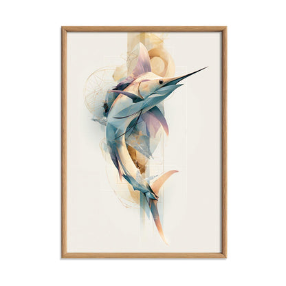 Abstract Sailfish Print, Geometric Marlin Wall Art, Coastal Ocean Decort