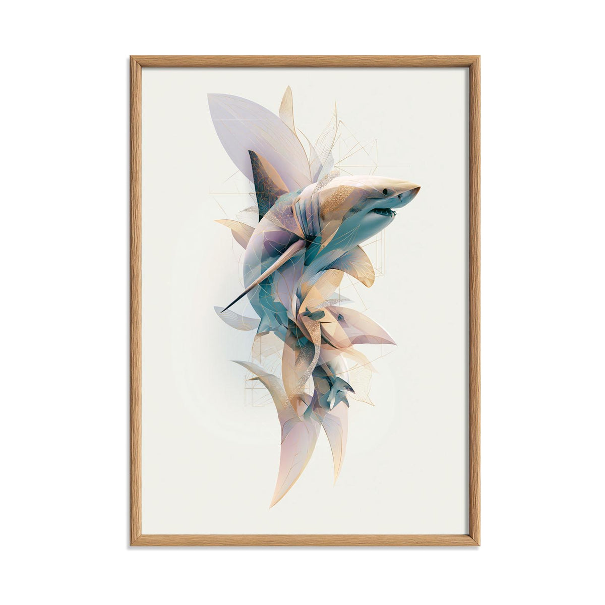 Great White Shark Wall Art Print, Abstract Shark Poster, Geometric Ocean Animal Art, Nautical Coastal Decor, Beach House