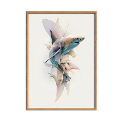 Great White Shark Wall Art Print, Abstract Shark Poster, Geometric Ocean Animal Art, Nautical Coastal Decor, Beach House