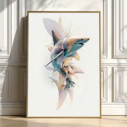 Great White Shark Wall Art Print, Abstract Shark Poster, Geometric Ocean Animal Art, Nautical Coastal Decor, Beach House