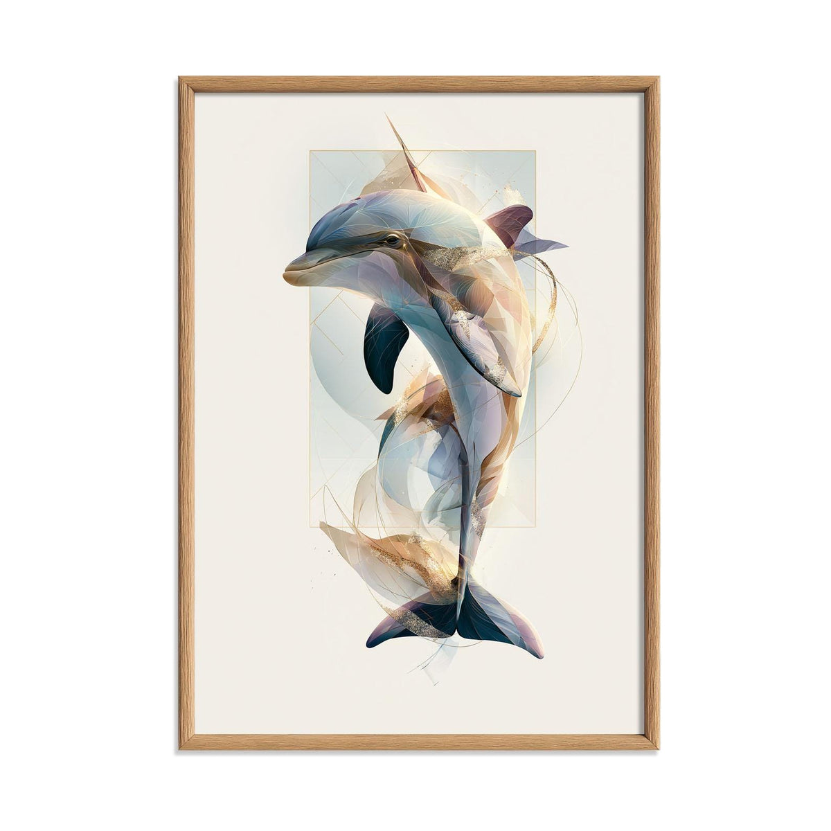 Dolphin Wall Art Print, Abstract Geometric Dolphin Poster, Ocean Animal Art, Coastal Beach House Decor, Nautical Sea Life