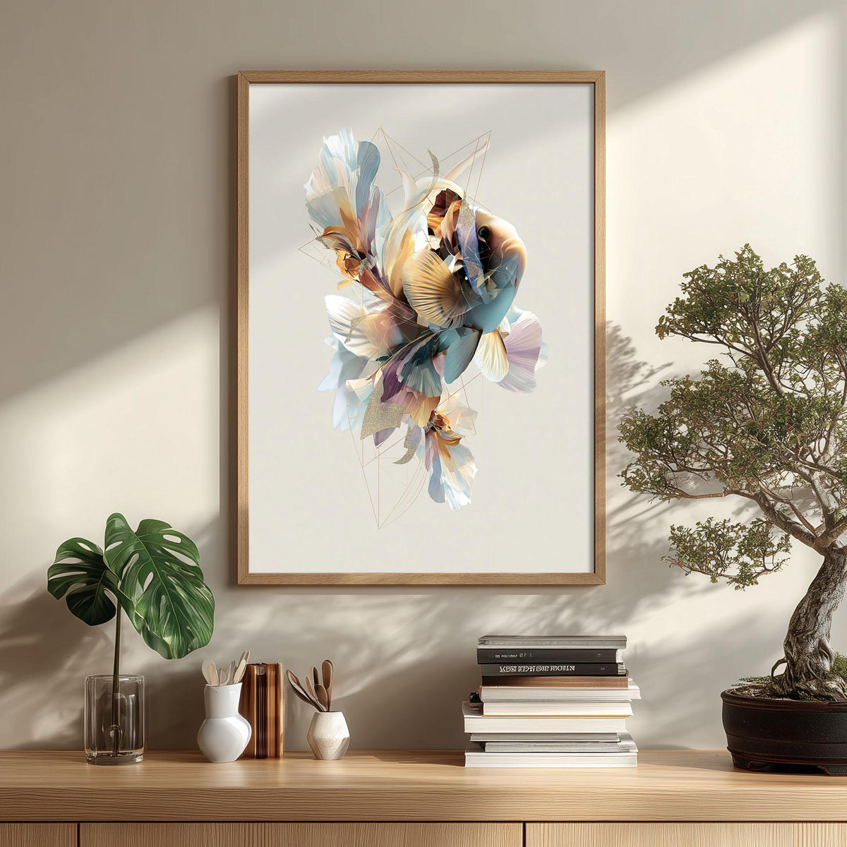 Clownfish Wall Art Print, Abstract Geometric Fish Poster, Coastal Bathroom Decor, Ocean Animal Art, Nautical Sea Life Print
