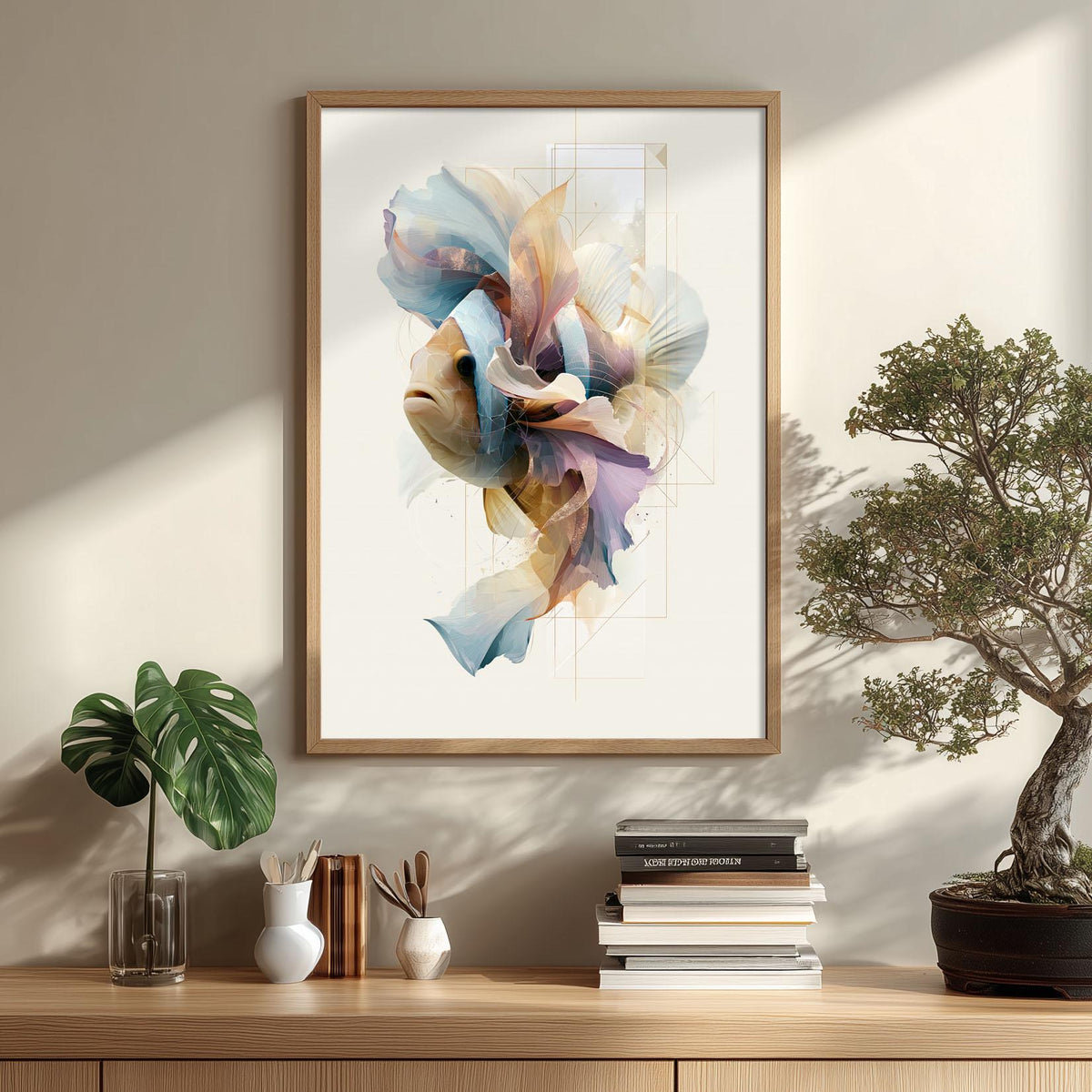 Clownfish Wall Art Print, Abstract Geometric Fish Poster, Coastal Bathroom Decor, Ocean Animal Art, Nautical Sea Life Print