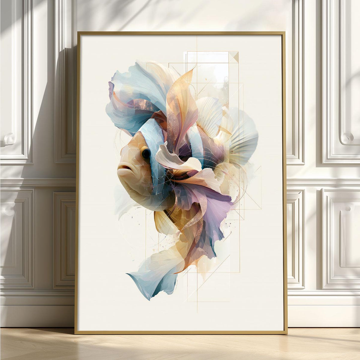 Clownfish Wall Art Print, Abstract Geometric Fish Poster, Coastal Bathroom Decor, Ocean Animal Art, Nautical Sea Life Print