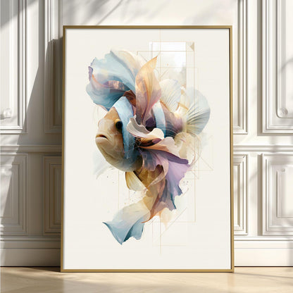 Clownfish Wall Art Print, Abstract Geometric Fish Poster, Coastal Bathroom Decor, Ocean Animal Art, Nautical Sea Life Print
