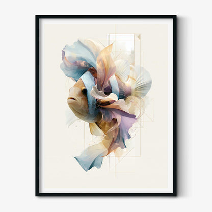 Clownfish Wall Art Print, Abstract Geometric Fish Poster, Coastal Bathroom Decor, Ocean Animal Art, Nautical Sea Life Print