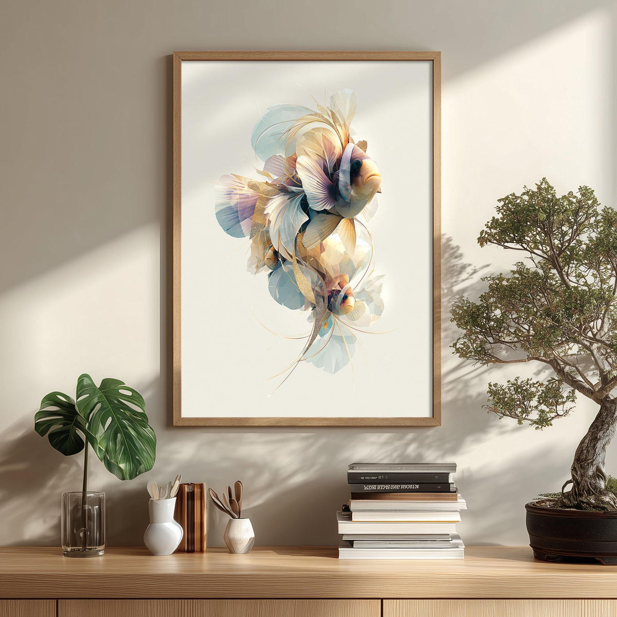 Clownfish Print, Abstract Geometric Fish Poster, Coastal Bathroom Decor, Ocean Animal Art, Nautical Sea Life Print