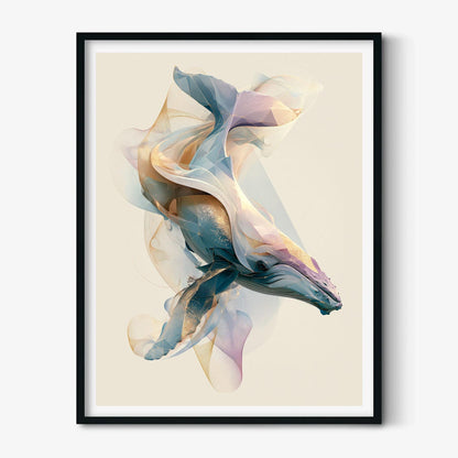 Humpback Whale Wall Art Print, Abstract Geometric Whale Poster, Coastal Ocean Decor, Nautical Sea Life Art, Beach House Print