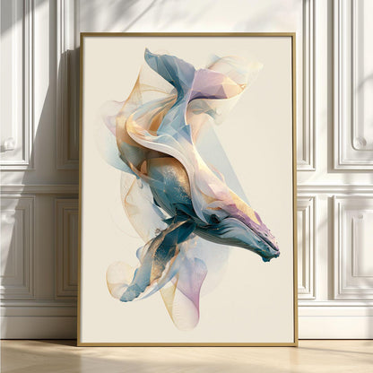 Humpback Whale Wall Art Print, Abstract Geometric Whale Poster, Coastal Ocean Decor, Nautical Sea Life Art, Beach House Print