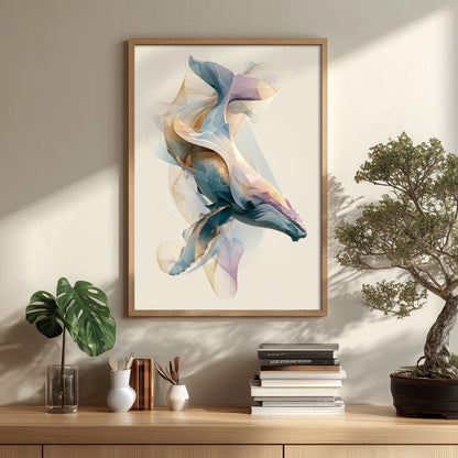 Humpback Whale Wall Art Print, Abstract Geometric Whale Poster, Coastal Ocean Decor, Nautical Sea Life Art, Beach House Print