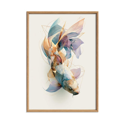 Geometric Koi Fish Print, Abstract Watercolour Wall Art, Coastal Ocean Decor