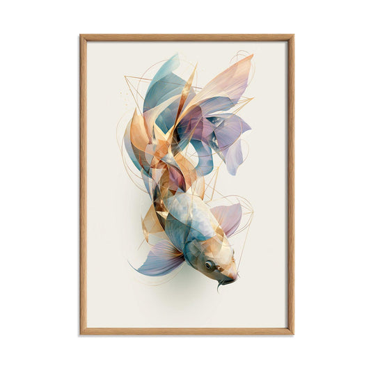 Geometric Koi Fish Print, Abstract Watercolour Wall Art, Coastal Ocean Decor