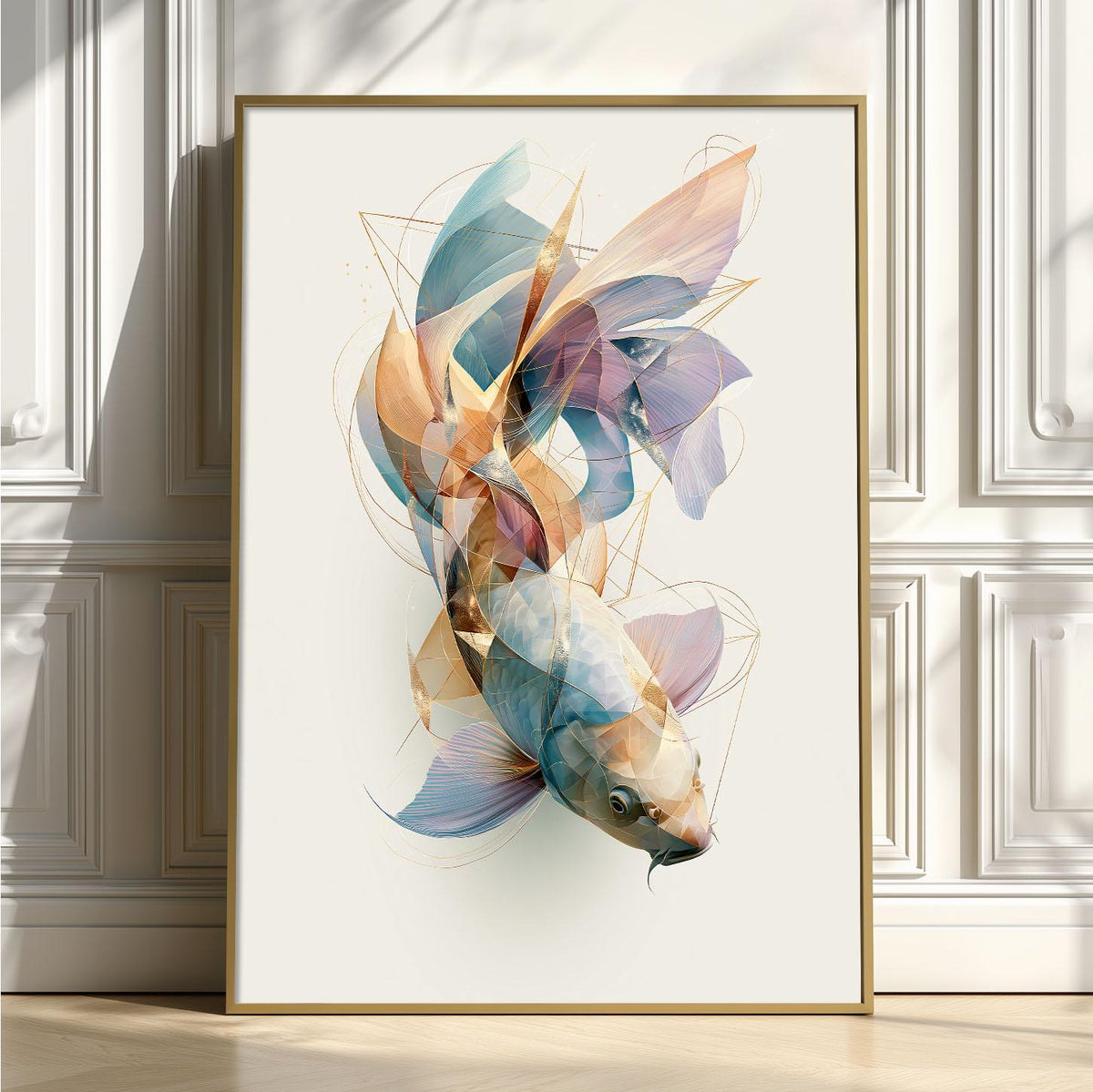 Geometric Koi Fish Print, Abstract Watercolour Wall Art, Coastal Ocean Decor