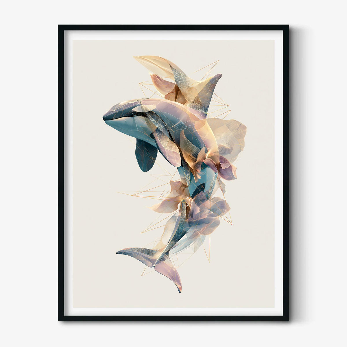 Orca Wall Art Print, Abstract Killer Whale Poster, Geometric Ocean Animal Art, Coastal Beach House Decor, Nautical Sea Life