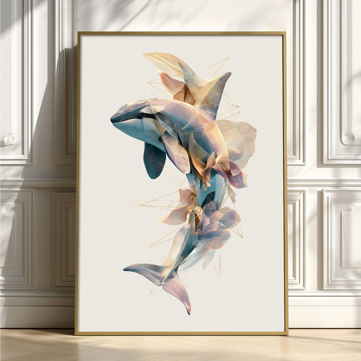 Orca Wall Art Print, Abstract Killer Whale Poster, Geometric Ocean Animal Art, Coastal Beach House Decor, Nautical Sea Life