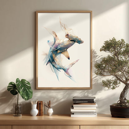 Abstract Hammerhead Shark Art Print, Geometric Ocean Animal Poster, Coastal Decor