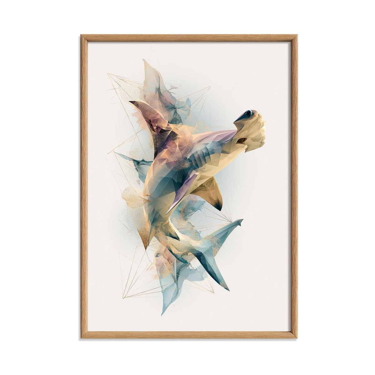 Hammerhead Shark Wall Art Print, Abstract Geometric Shark Poster, Ocean Animal Art, Coastal Beach House Decor, Nautical Sea