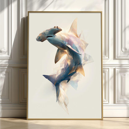 Hammerhead Shark Wall Art, Abstract Geometric Poster, Coastal Beach House Decor