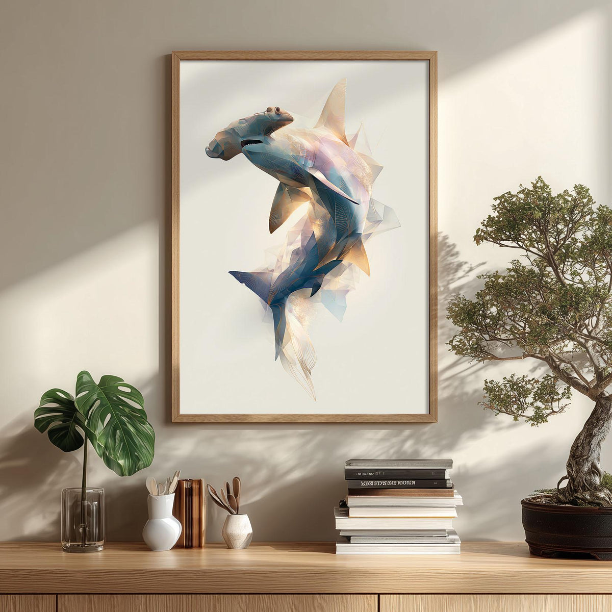 Hammerhead Shark Wall Art, Abstract Geometric Poster, Coastal Beach House Decor