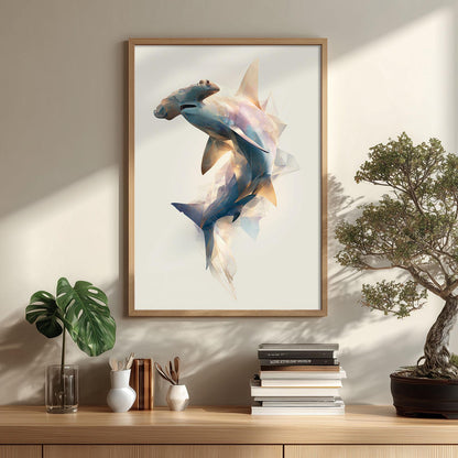 Hammerhead Shark Wall Art, Abstract Geometric Poster, Coastal Beach House Decor