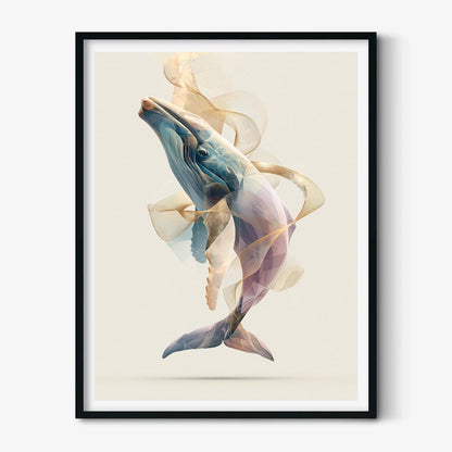Grey Whale Wall Art Print, Abstract Geometric Whale Poster, Ocean Animal Art, Coastal Beach House Decor, Nautical Sea Life