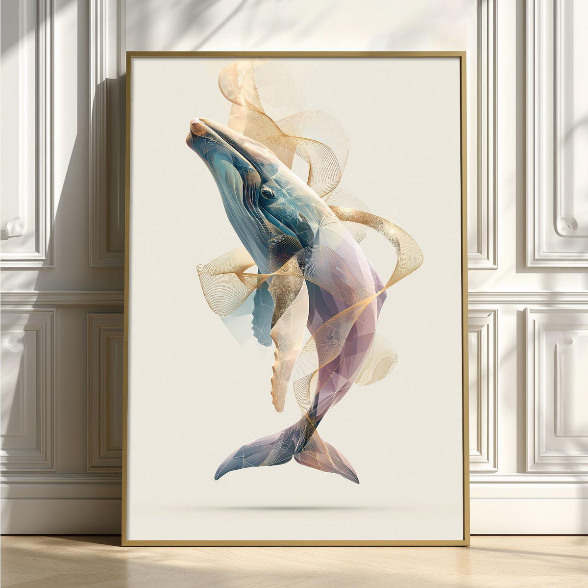 Grey Whale Wall Art Print, Abstract Geometric Whale Poster, Ocean Animal Art, Coastal Beach House Decor, Nautical Sea Life