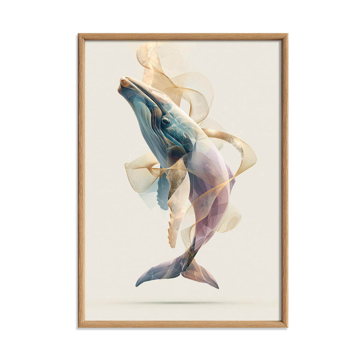 Grey Whale Wall Art Print, Abstract Geometric Whale Poster, Ocean Animal Art, Coastal Beach House Decor, Nautical Sea Life