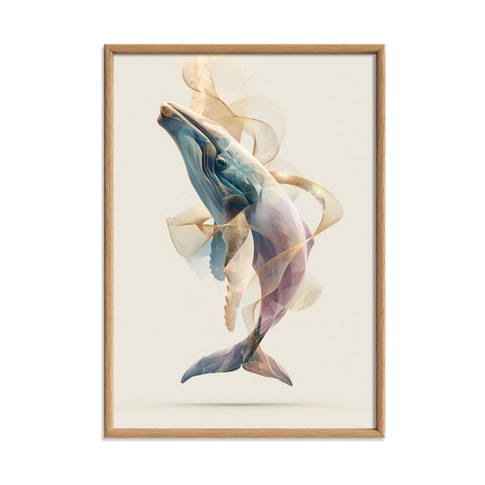 Grey Whale Wall Art Print, Abstract Geometric Whale Poster, Ocean Animal Art, Coastal Beach House Decor, Nautical Sea Life