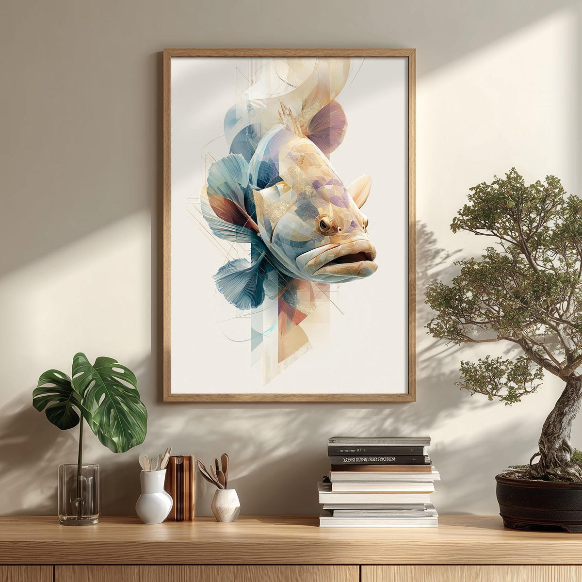 Goliath Grouper Wall Art Print, Abstract Geometric Fish Poster, Ocean Animal Art, Coastal Beach House Decor, Nautical Sea