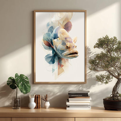 Goliath Grouper Wall Art Print, Abstract Geometric Fish Poster, Ocean Animal Art, Coastal Beach House Decor, Nautical Sea