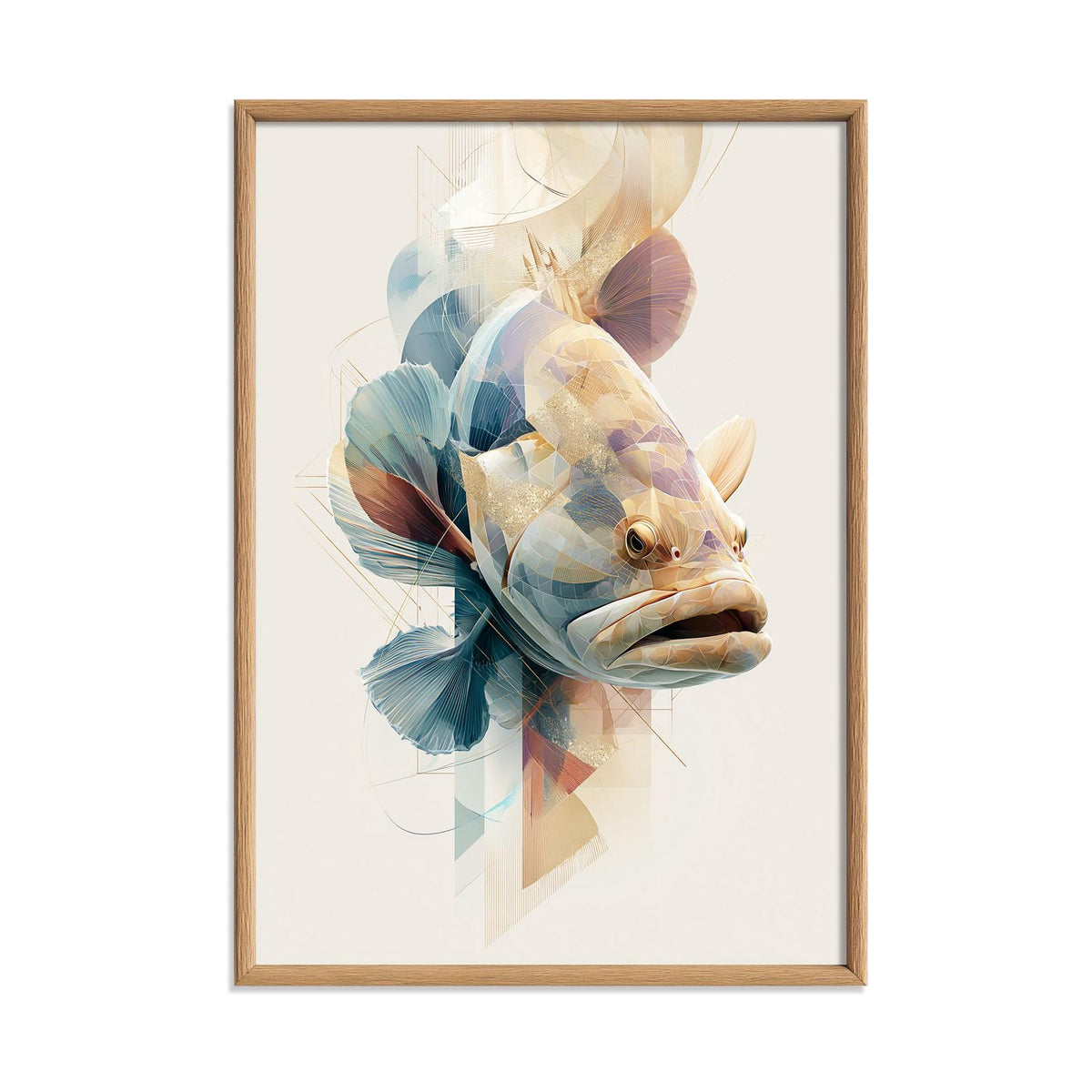 Goliath Grouper Wall Art Print, Abstract Geometric Fish Poster, Ocean Animal Art, Coastal Beach House Decor, Nautical Sea