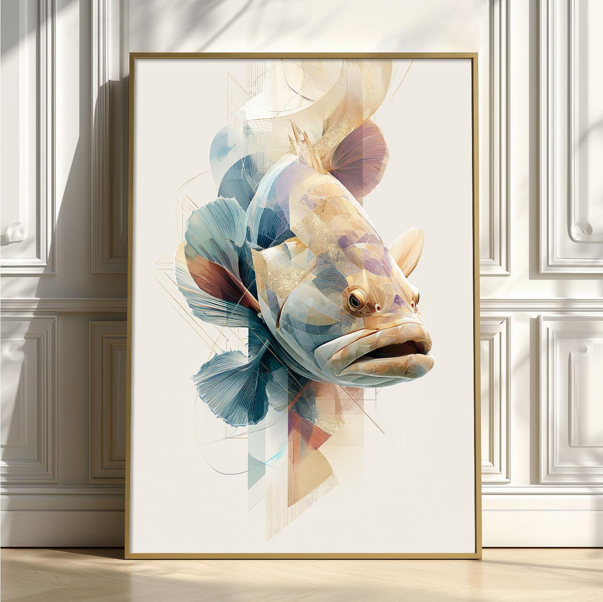 Goliath Grouper Wall Art Print, Abstract Geometric Fish Poster, Ocean Animal Art, Coastal Beach House Decor, Nautical Sea
