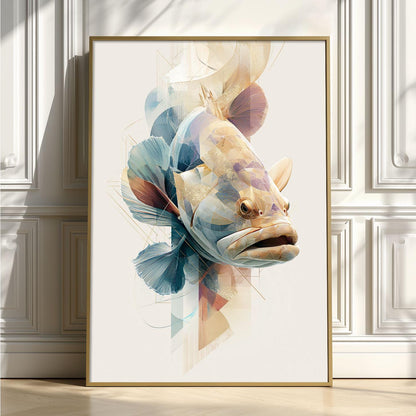 Goliath Grouper Wall Art Print, Abstract Geometric Fish Poster, Ocean Animal Art, Coastal Beach House Decor, Nautical Sea