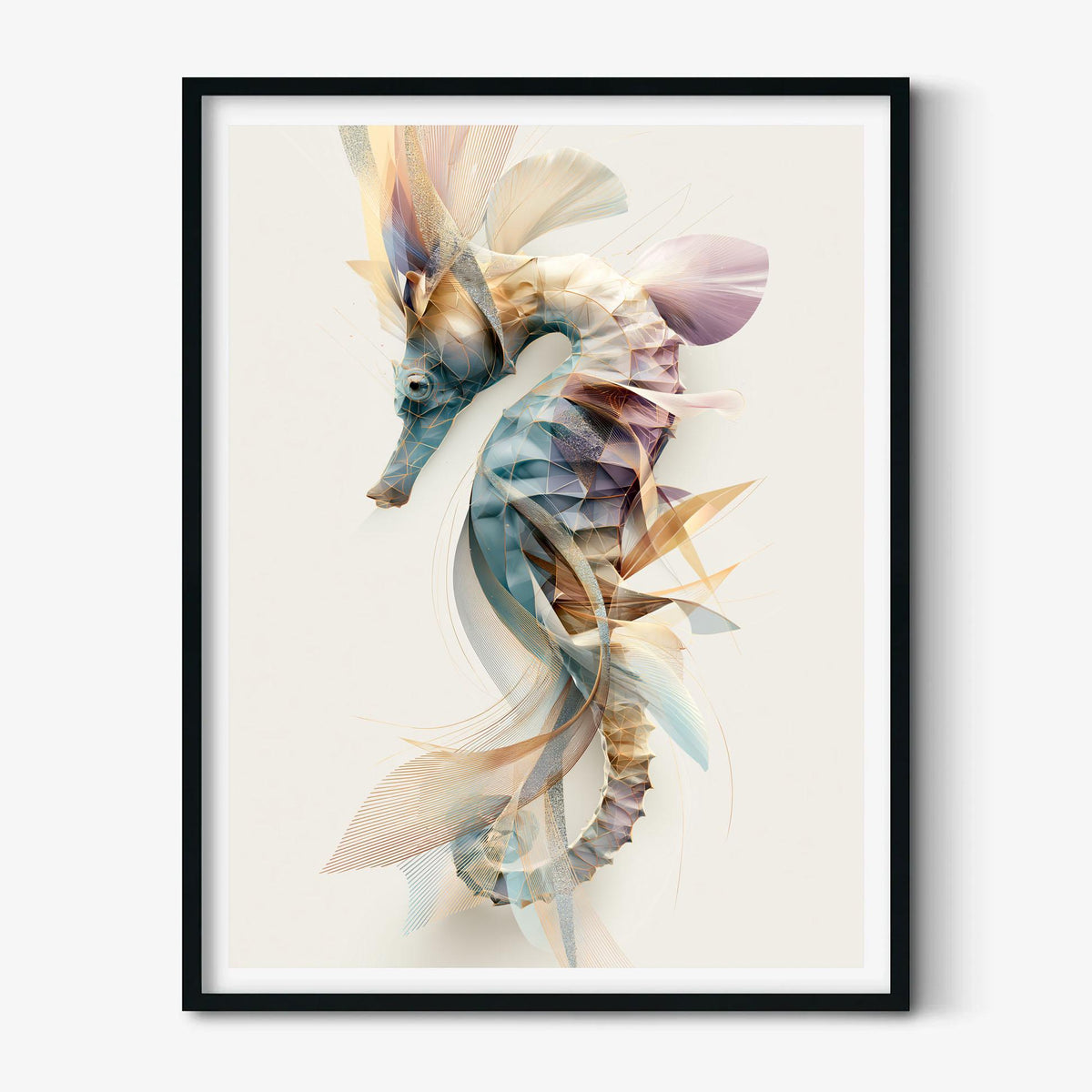 Seahorse Wall Art Print, Abstract Geometric Seahorse Poster, Ocean Animal Art, Coastal Bathroom Decor, Nautical Sea Life