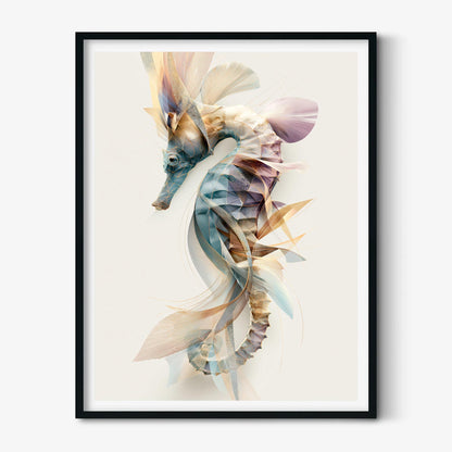 Seahorse Wall Art Print, Abstract Geometric Seahorse Poster, Ocean Animal Art, Coastal Bathroom Decor, Nautical Sea Life