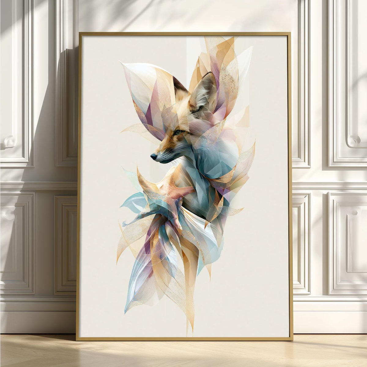 Abstract Geometric Fox Print, Pastel Woodland Animal Art, Modern Nature Decor