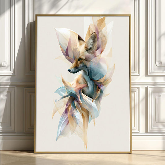 Abstract Geometric Fox Print, Pastel Woodland Animal Art, Modern Nature Decor