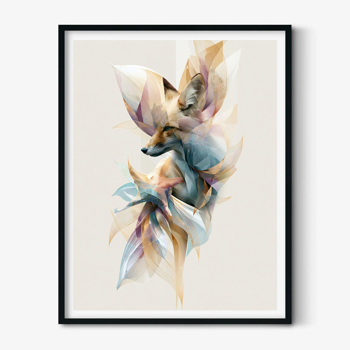 Abstract Geometric Fox Print, Pastel Woodland Animal Art, Modern Nature Decor