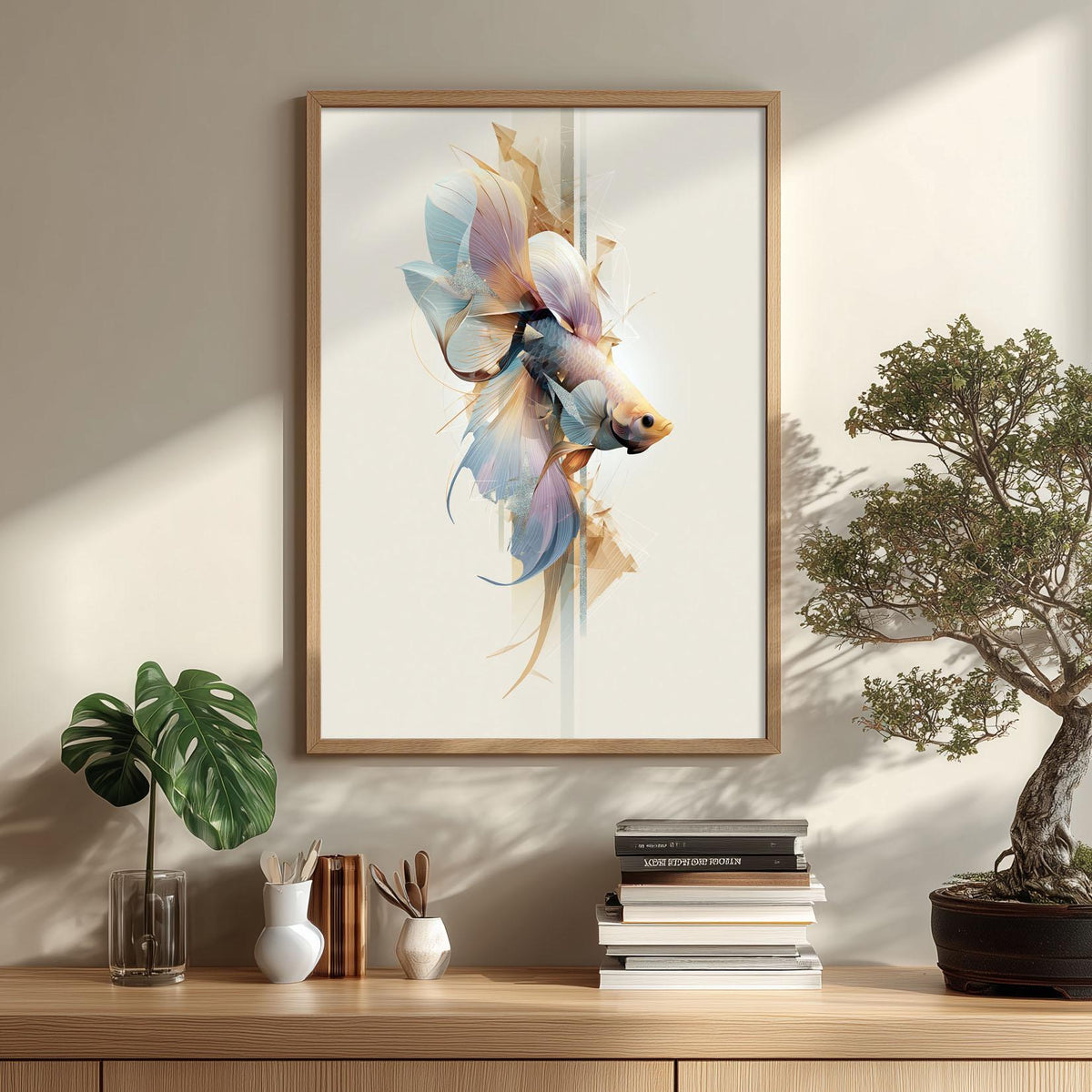Betta Fish Wall Art, Abstract Geometric Siamese Fighting Fish Print, Aquarium Decor