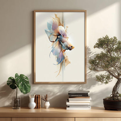 Betta Fish Wall Art, Abstract Geometric Siamese Fighting Fish Print, Aquarium Decor