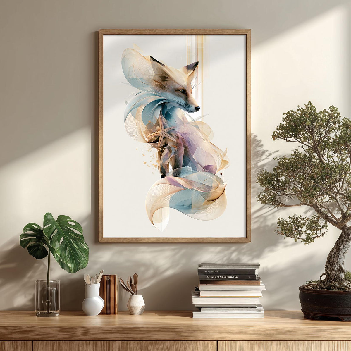 Fox Wall Art Print, Abstract Geometric Fox Poster, Woodland Animal Art, Forest Nursery Decor, Modern Nature Wall Decor
