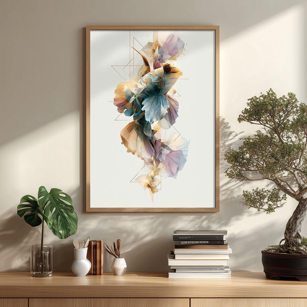 Abstract Geometric Mandarinfish Print, Tropical Aquarium Wall Decor